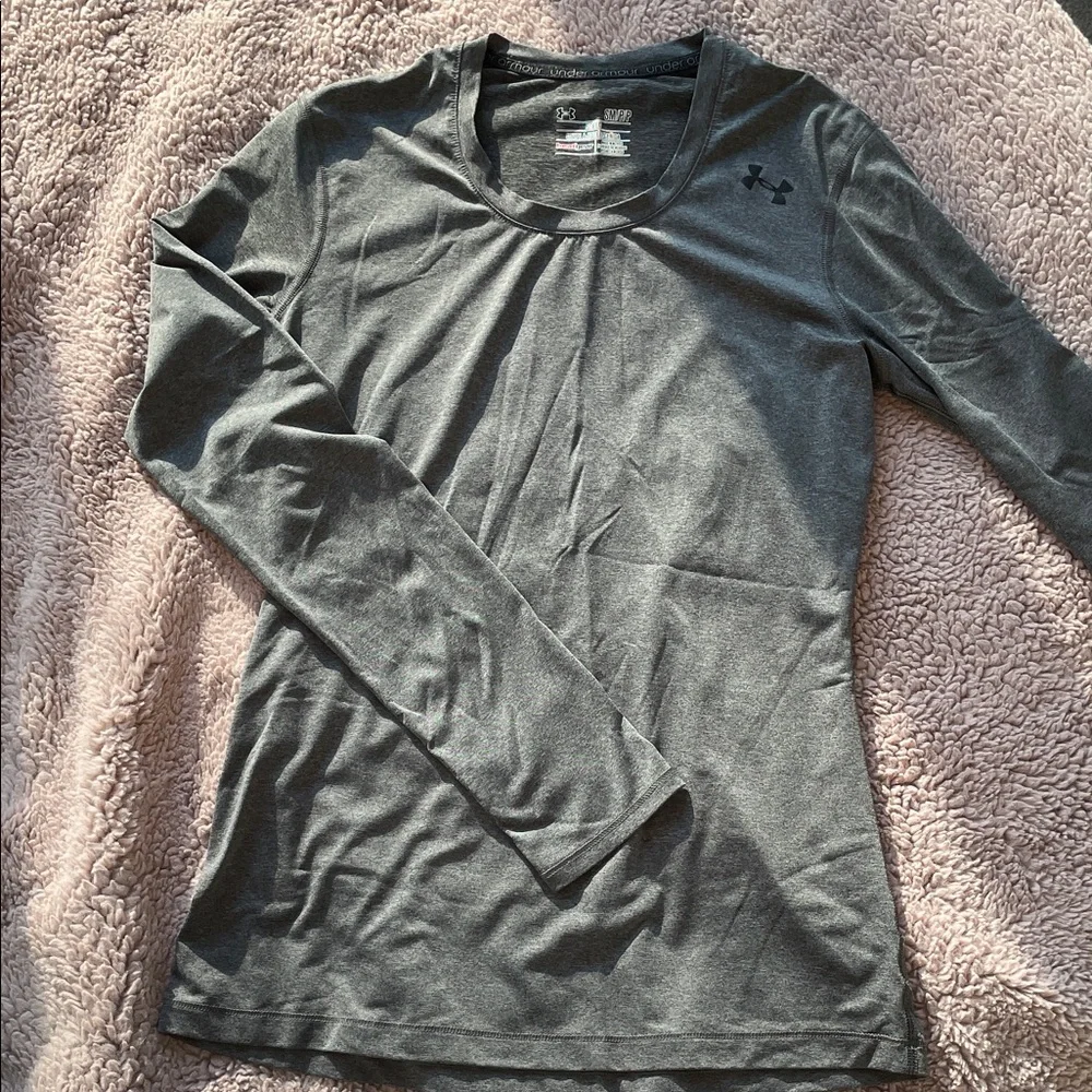Under Armour Women's Heather Charcoal Grey Long Sleeve HeatGear Tee - Picture 1 of 5